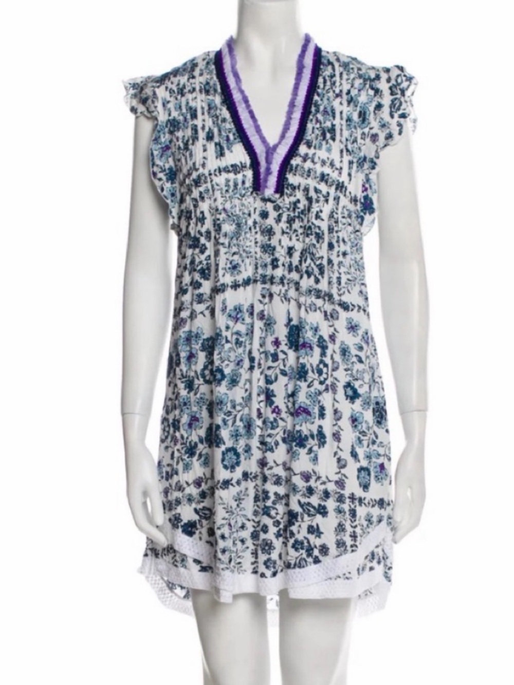 Poupette St. Barth Sasha Floral Mini Dress White Blue Foulard Size Medium
